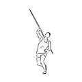 Hand sketch athlete throwing a javelin. Vector illustration