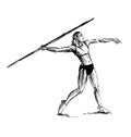 Hand sketch athlete throwing a javelin