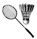 Hand sketch badminton racket and shuttlecock