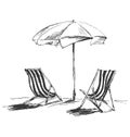 Hand sketch with beach chairs and parasols