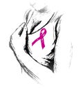 Hand sketch of detail woman with a pink ribbon