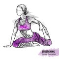 Hand sketch of a girl stretching. Vector sport illustration.