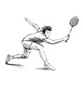 Hand sketch man playing badminton Royalty Free Stock Photo