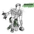 Hand sketch of a man is training with dumbbells. Vector sport illustration. Royalty Free Stock Photo