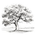 Hand sketch of oak tree, black and white illustration Royalty Free Stock Photo