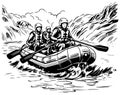 Hand sketch of people on a raft Royalty Free Stock Photo