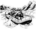 Hand sketch of people on a raft Rafting sport Royalty Free Stock Photo