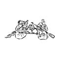 Hand sketch of people on a raft rafting vector Royalty Free Stock Photo