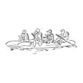 Hand sketch of people on a raft rafting vector Royalty Free Stock Photo