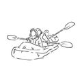 Hand sketch of people on a raft rafting vector Royalty Free Stock Photo