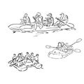 Hand sketch of people on a raft river rafting vector Royalty Free Stock Photo