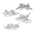 Hand sketch of people on a raft river rafting vector Royalty Free Stock Photo