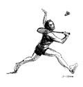 Hand sketch woman playing badminton Royalty Free Stock Photo