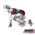 Hand sketch of a woman runner ready to start. Vector sport illustration. Royalty Free Stock Photo