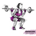 Hand sketch of a women with a barbell. Vector sport illustration. Royalty Free Stock Photo