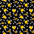 Hand sketch Yellow Lemon with white braushed stroke colourful summmer mood seamless pattern vector,Design for fashion , fabric,