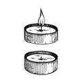 Hand-sketched aromatic candles collection. Vector illustrations of burning paraffin candles. For aromatherapy, hygge home or