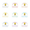 Hand sketched bee honey logo icon isolated on white background. Set icons colorful Royalty Free Stock Photo