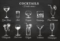 Hand sketched bottles and glasses of alcoholic beverages. Vector set of drinks and cocktails drawings. Restaurant menu. Royalty Free Stock Photo