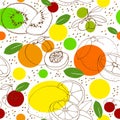 Hand sketched fruits seamless pattern