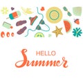 Hand sketched Hello Summer typography lettering poster Royalty Free Stock Photo