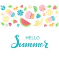 Hand sketched Hello Summer typography lettering poster Royalty Free Stock Photo