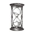 Hand sketched hourglass illustration. Vector drawing of sandglass in vintage style. Sketched wooden sandglasses for time, deadline