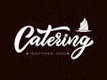 Hand sketched lettering Catering company logo on brown.Vector illustration EPS 10 Royalty Free Stock Photo