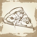 Hand sketched pizza on vintage grunge background - fast food poster