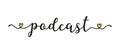 Hand sketched PODCAST word as ad, web banner. Lettering for banner, header, advertisement, announcement.