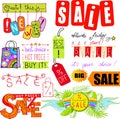 Hand sketched sale doodle set, sale banners on white background