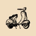 Hand sketched scooter. Vector vintage retro motorroller illustration for poster, banner, card etc.