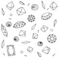 Hand sketched simple doodle gems on white background