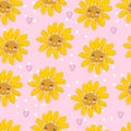 Hand sketched Sunflower cute print seamless pattern flowers vector illustration. Royalty Free Stock Photo