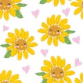 Hand sketched Sunflower cute print seamless pattern flowers vector illustration. Royalty Free Stock Photo