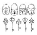 Hand sketched vector illustrations - collections of vintage keys