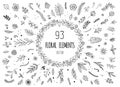 Hand sketched vector vintage elements laurels, leaves, flowers, swirls and feathers. Wild and free. Perfect for Royalty Free Stock Photo