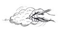Hand sketching a cloud with pen, creativity and design, vector design Generative AI Royalty Free Stock Photo