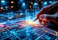 Hand Sketching on Glowing Technology Background