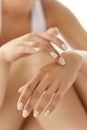 Hand Skin Care. Closeup Of Beautiful Woman Hands With Manicure Royalty Free Stock Photo