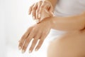 Hand Skin Care. Closeup Of Beautiful Woman Hands With Manicure Royalty Free Stock Photo