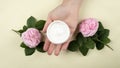 hand skin care cream with the scent of roses Royalty Free Stock Photo