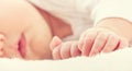 Hand of sleeping baby newborn close up