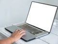 Hand sliding touch pad of laptop Royalty Free Stock Photo