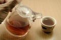 Hand on Small Chinese teapot and Chinese tea cup Royalty Free Stock Photo