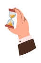 Hand with small sand clock flat icon Royalty Free Stock Photo