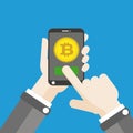 Hand Smartphone Bitcoin Click Flat Royalty Free Stock Photo