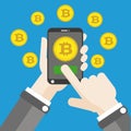 Hand Smartphone Bitcoins Click Flat