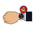 hand with smartwatch sending email