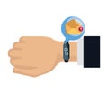 hand with smartwatch sending email